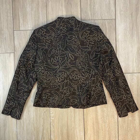 Vintage Y2K Le Suit Collections Blazer Jacket 8 Brown Black Paisley Metallic - Picture 2 of 8